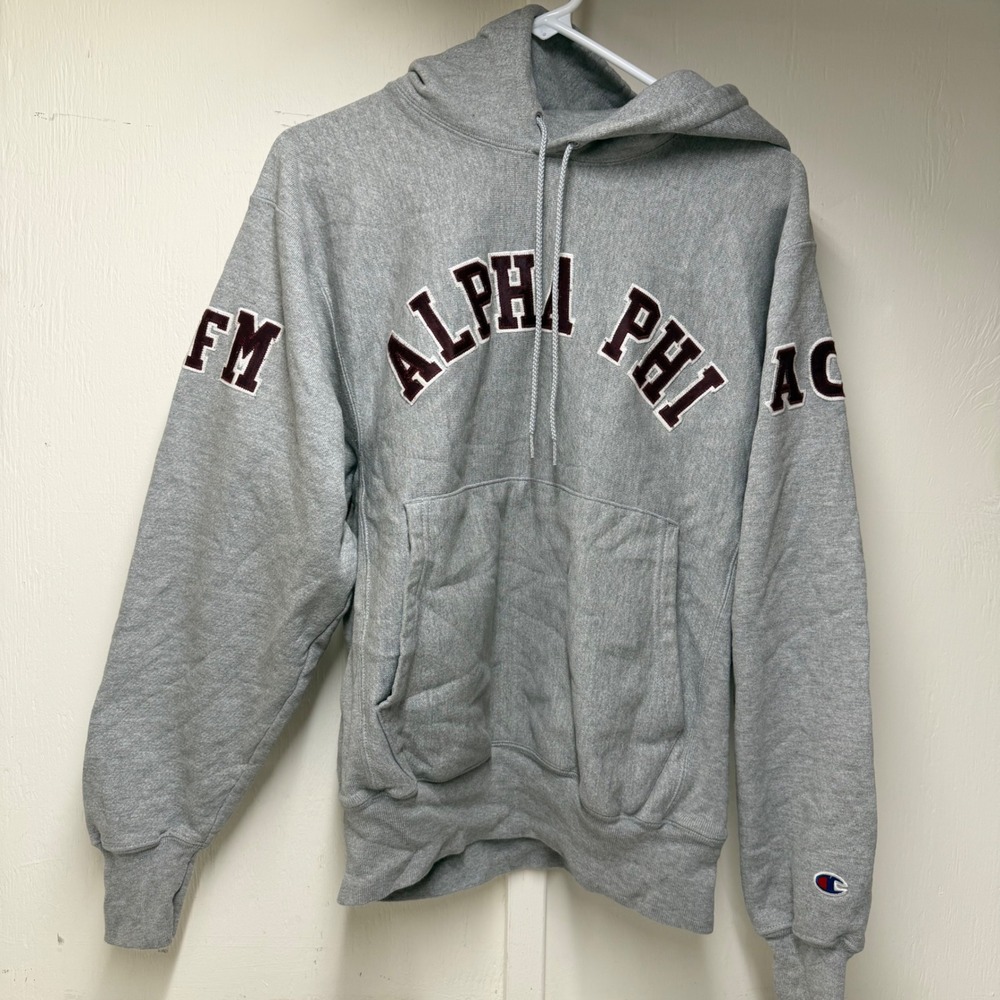 Champion Alpha Phi Reverse Weave Hoodie Gray UOFM Sorority Sweatshirt Small